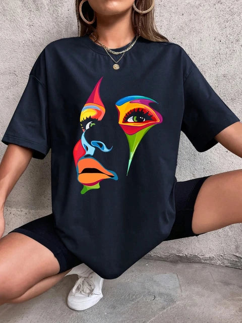 Vibrant Personality Design Print TShirt for Women